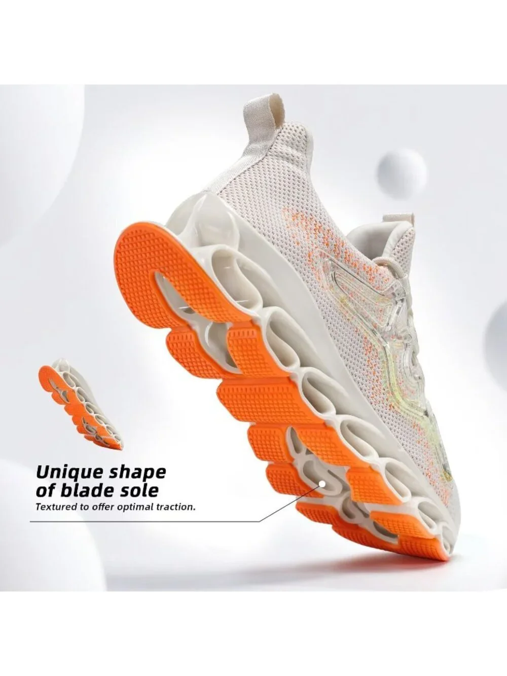 Men's Beige Orange Slip on Walking Running Shoes Blade Tennis Fashion Sneakers